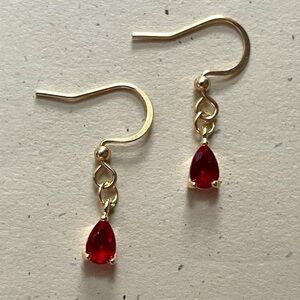 Gold and Red Gemstone Teardrop Earrings